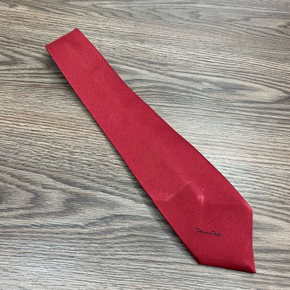 Oscar de la Renta Red w/ Navy Polka Dot Tie - Picture 1 of 4